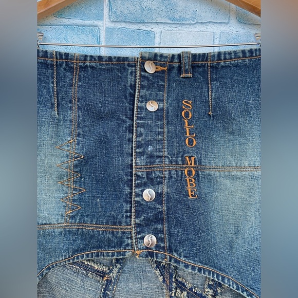 Sollo Mobe denim jean skirt Hi-low vintage size medium - Picture 4 of 8